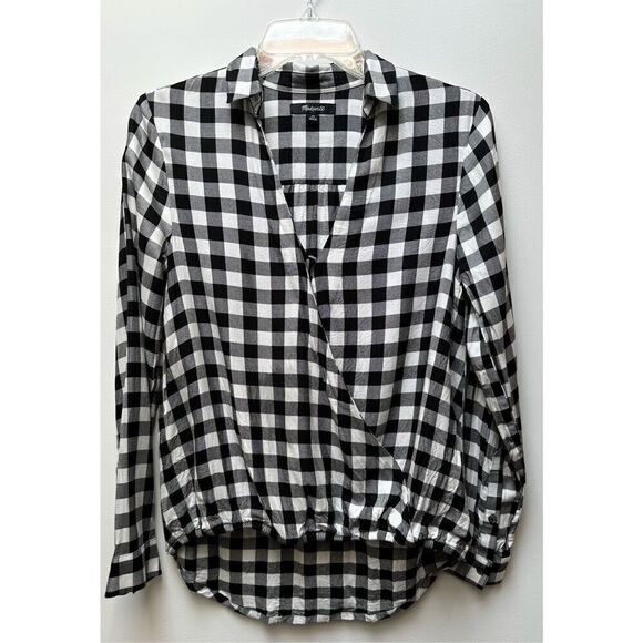 Madewell women’s long sleeve buffalo plaid wrap front top size XS. #22-1481 - Picture 1 of 6
